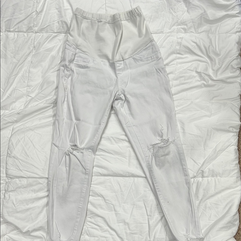 Maternity White Distressed Jeans